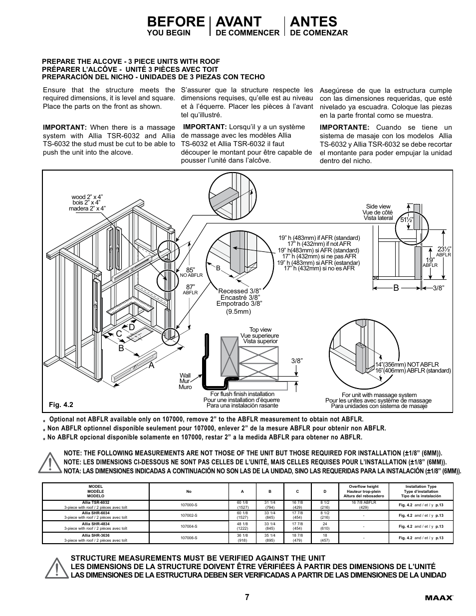 Before, Avant, Antes | Ab c d, You begin, De commencer, De comenzar | MAAX ALLIA TS-6032 User Manual | Page 7 / 20