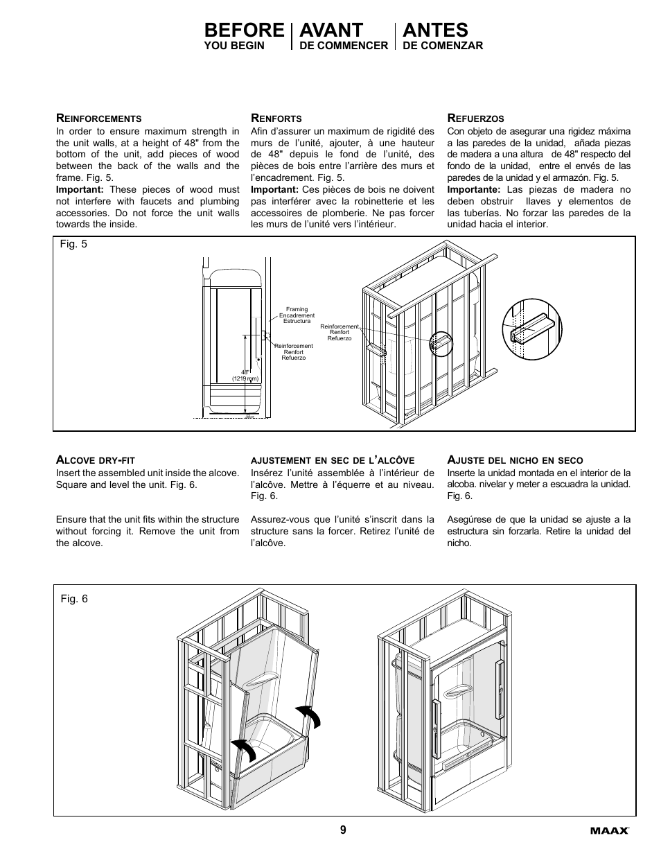 Before, Avant, Antes | MAAX ALLIA TS-6032 User Manual | Page 9 / 20