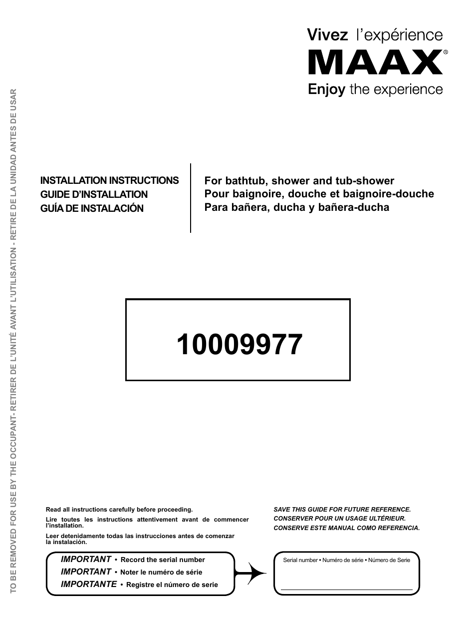 MAAX APEX 108 9 FT User Manual | 36 pages
