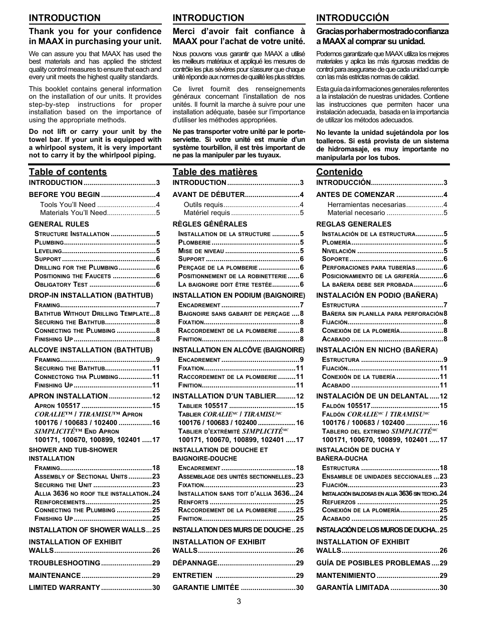 MAAX APEX 108 9 FT User Manual | Page 3 / 36