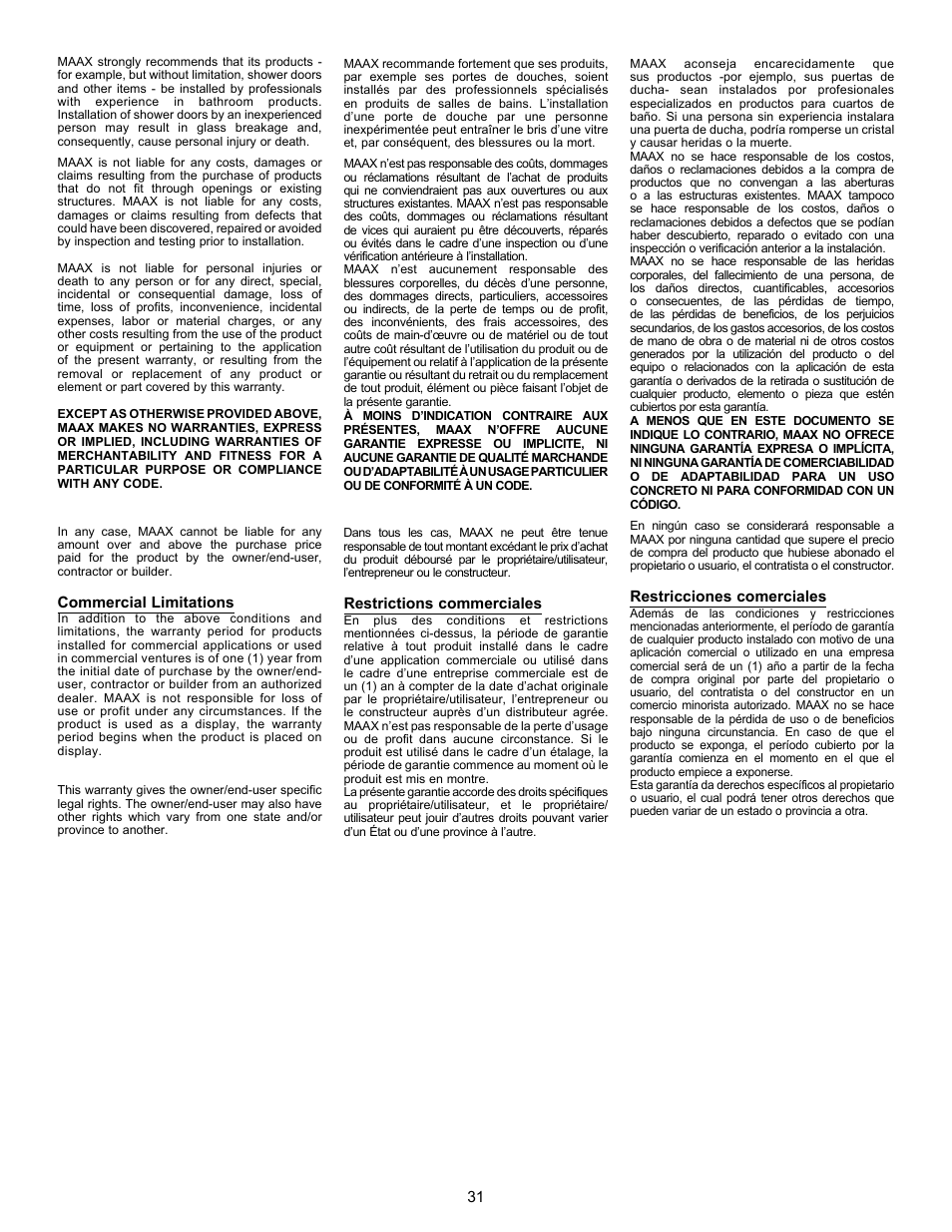 MAAX APEX 108 9 FT User Manual | Page 31 / 36