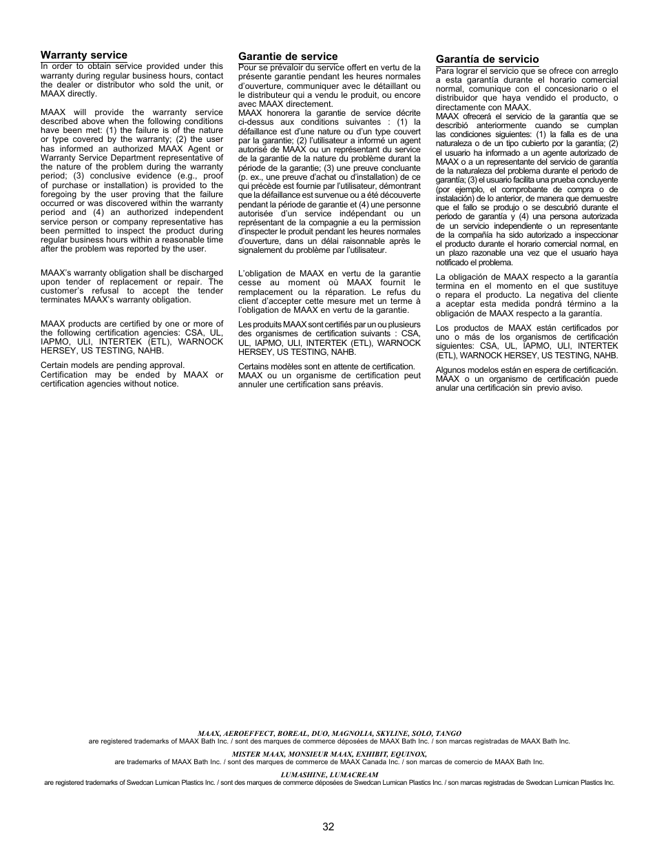MAAX APEX 108 9 FT User Manual | Page 32 / 36