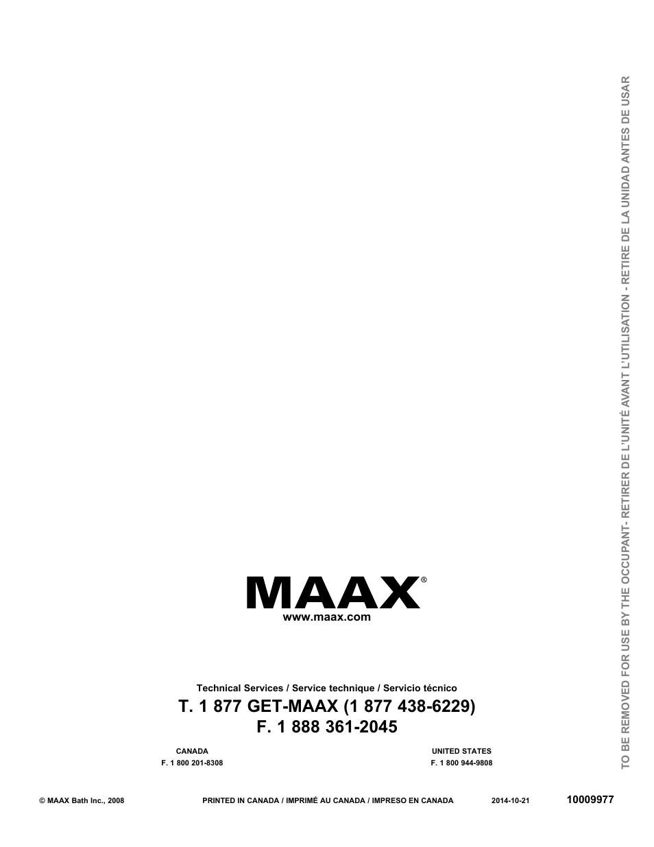 MAAX APEX 108 9 FT User Manual | Page 36 / 36
