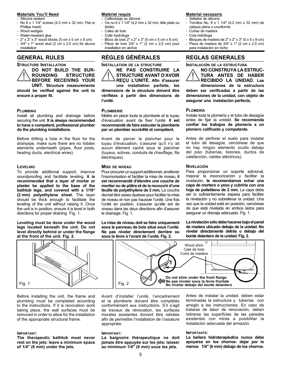 General rules, Règles générales, Reglas generales | MAAX APEX 108 9 FT User Manual | Page 5 / 36
