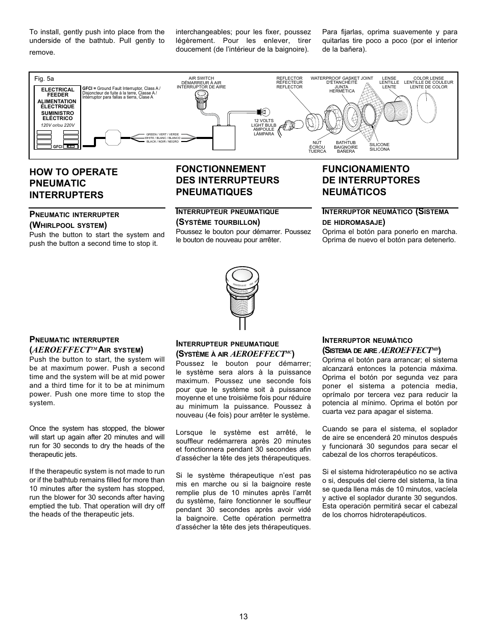 How to operate pneumatic interrupters, Fonctionnement des interrupteurs pneumatiques, Funcionamiento de interruptores neumáticos | Aeroeffect | MAAX APEX 108 9 FT User Manual | Page 13 / 20