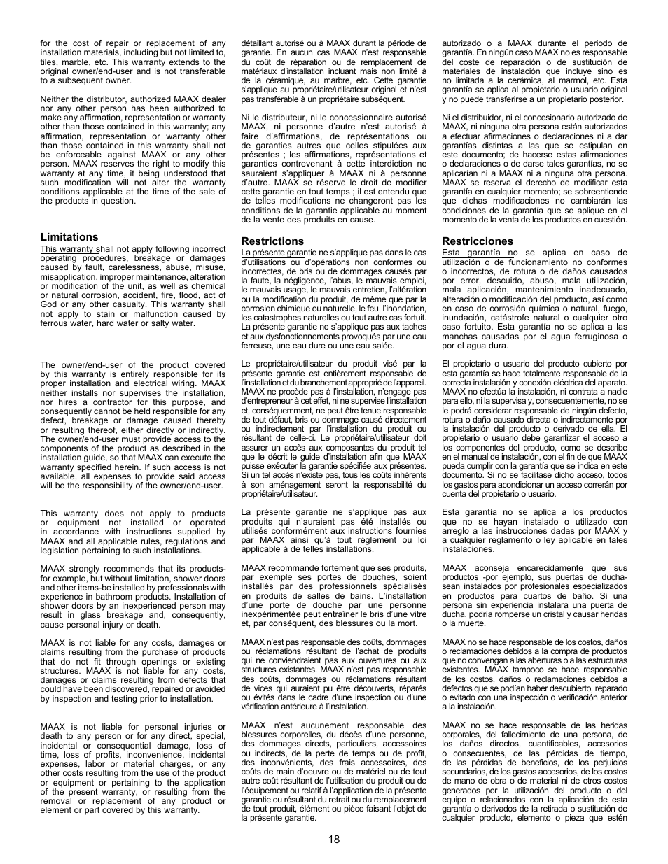 MAAX APEX 108 9 FT User Manual | Page 18 / 20
