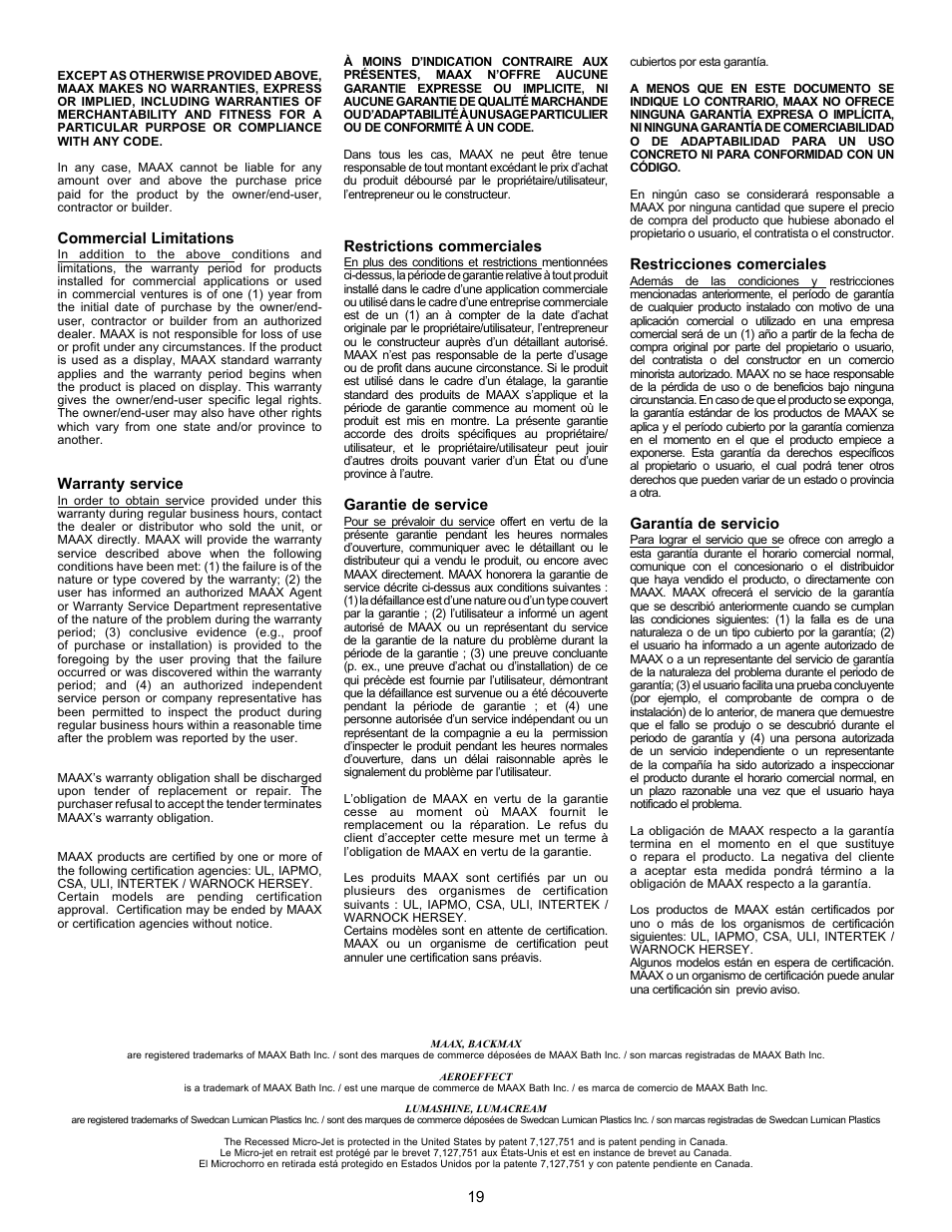 MAAX APEX 108 9 FT User Manual | Page 19 / 20