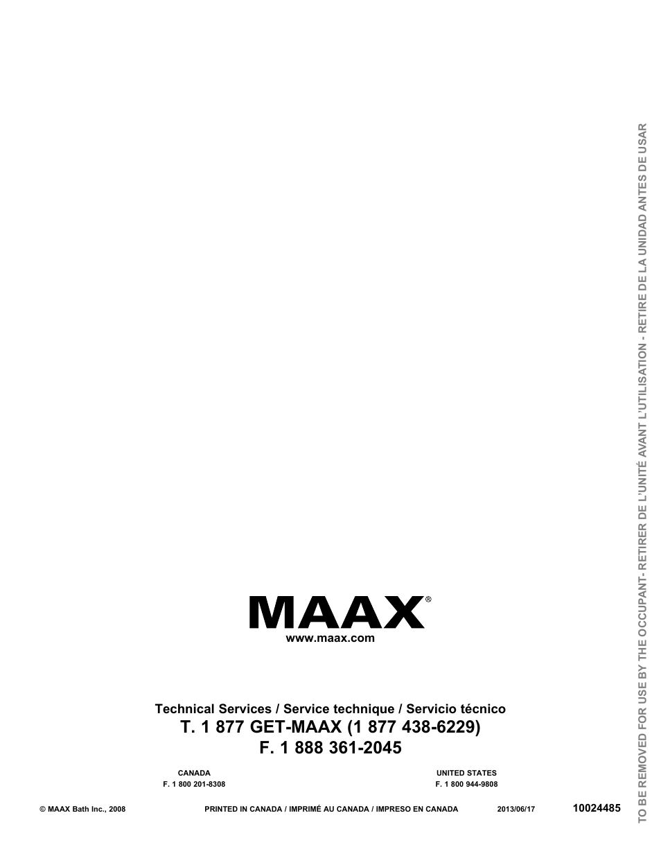 MAAX APEX 108 9 FT User Manual | Page 20 / 20