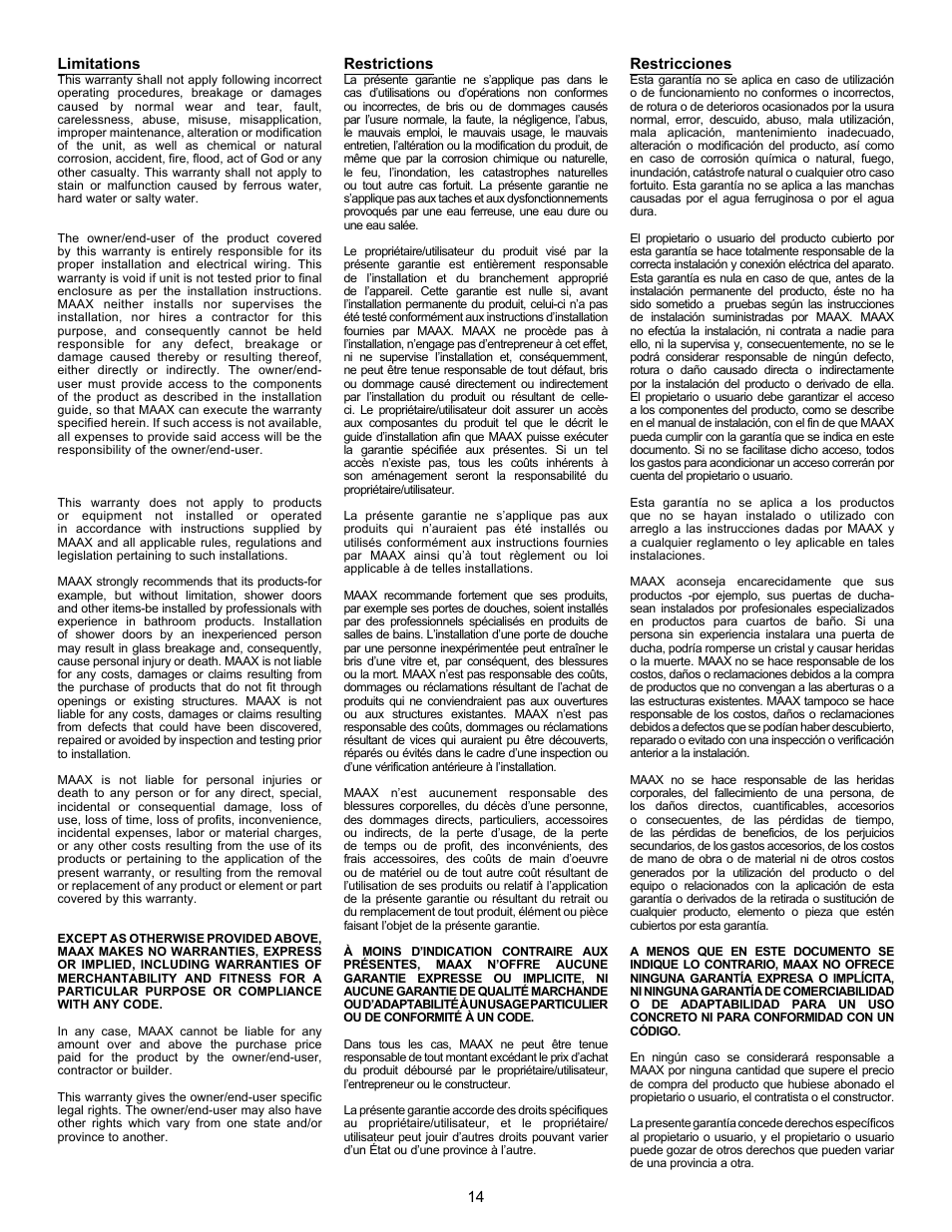 MAAX AVENUE 6030 User Manual | Page 14 / 16