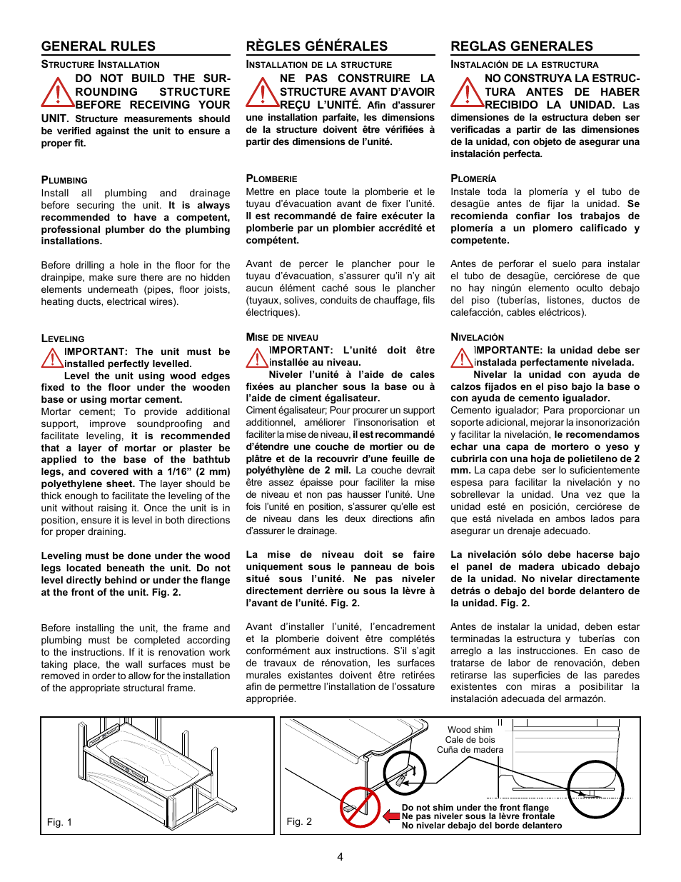 General rules, Règles générales, Reglas generales | MAAX AVENUE 6030 User Manual | Page 4 / 16