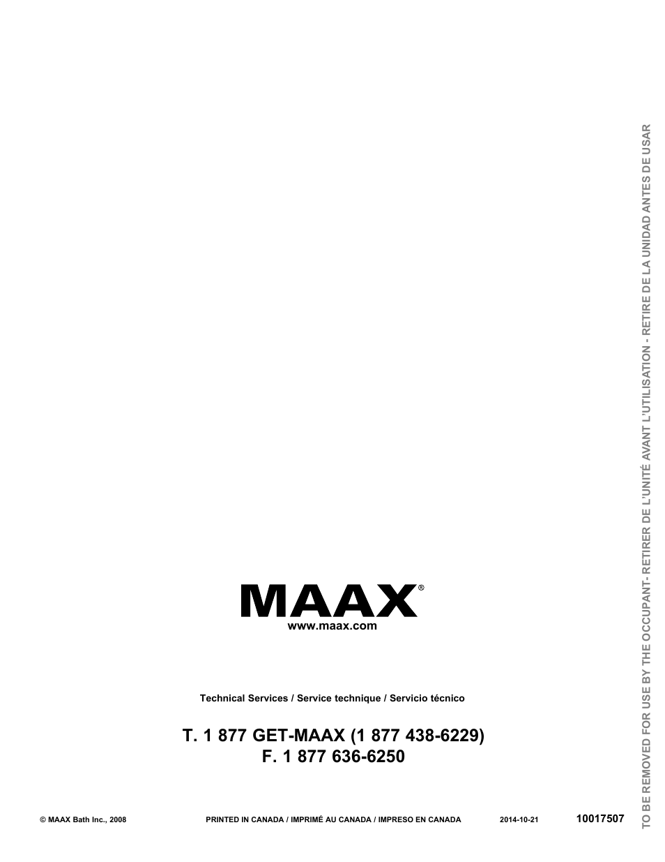 MAAX AVENUE 6030 User Manual | Page 20 / 20
