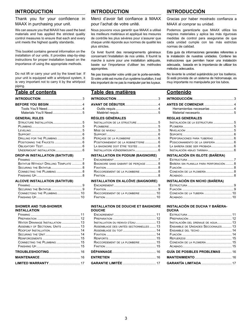 MAAX AVENUE 6030 User Manual | Page 3 / 20