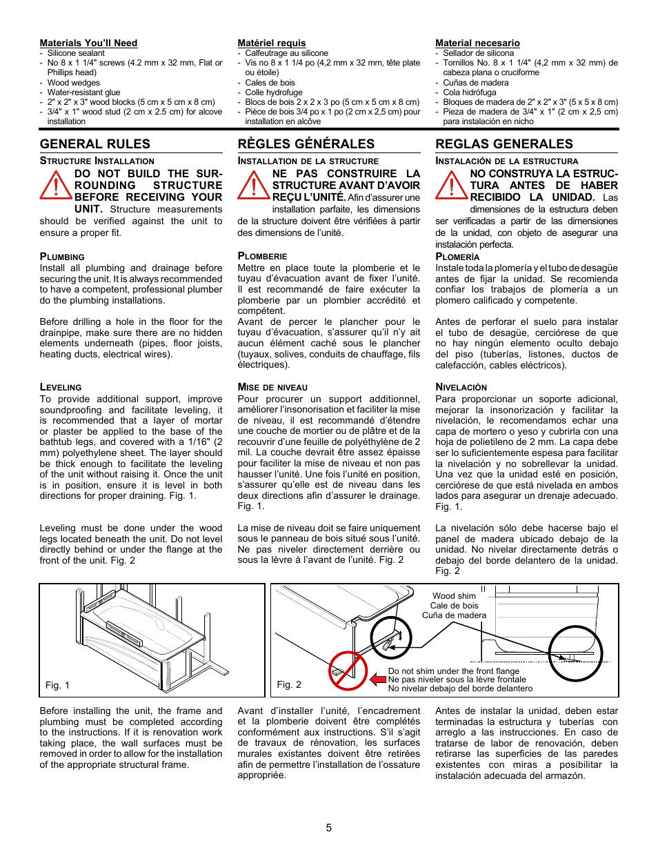 General rules, Règles générales, Reglas generales | MAAX AVENUE 6030 User Manual | Page 5 / 20
