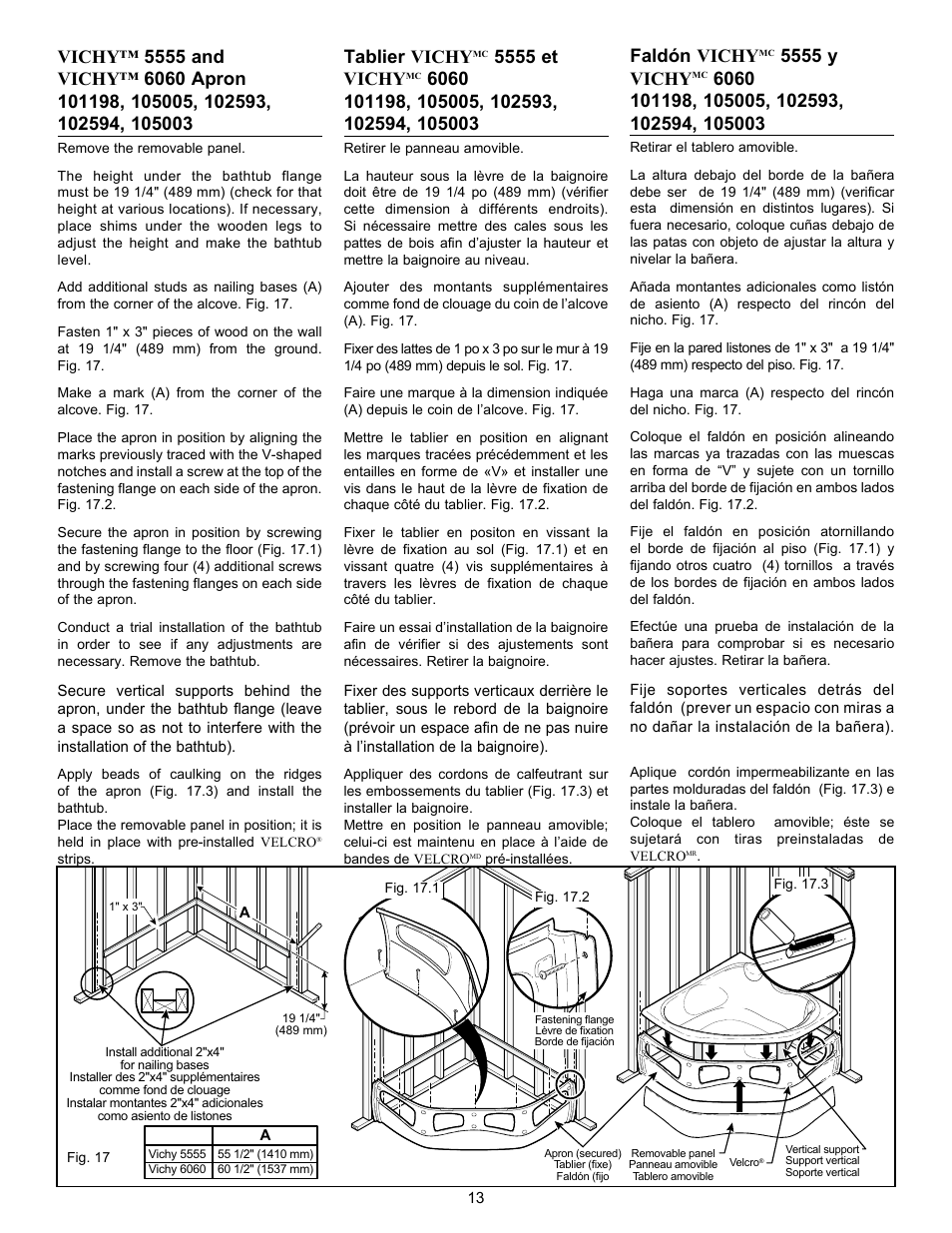 Tablier vichy, 5555 et vichy, Faldón vichy | 5555 y vichy | MAAX BACCARAT User Manual | Page 13 / 24