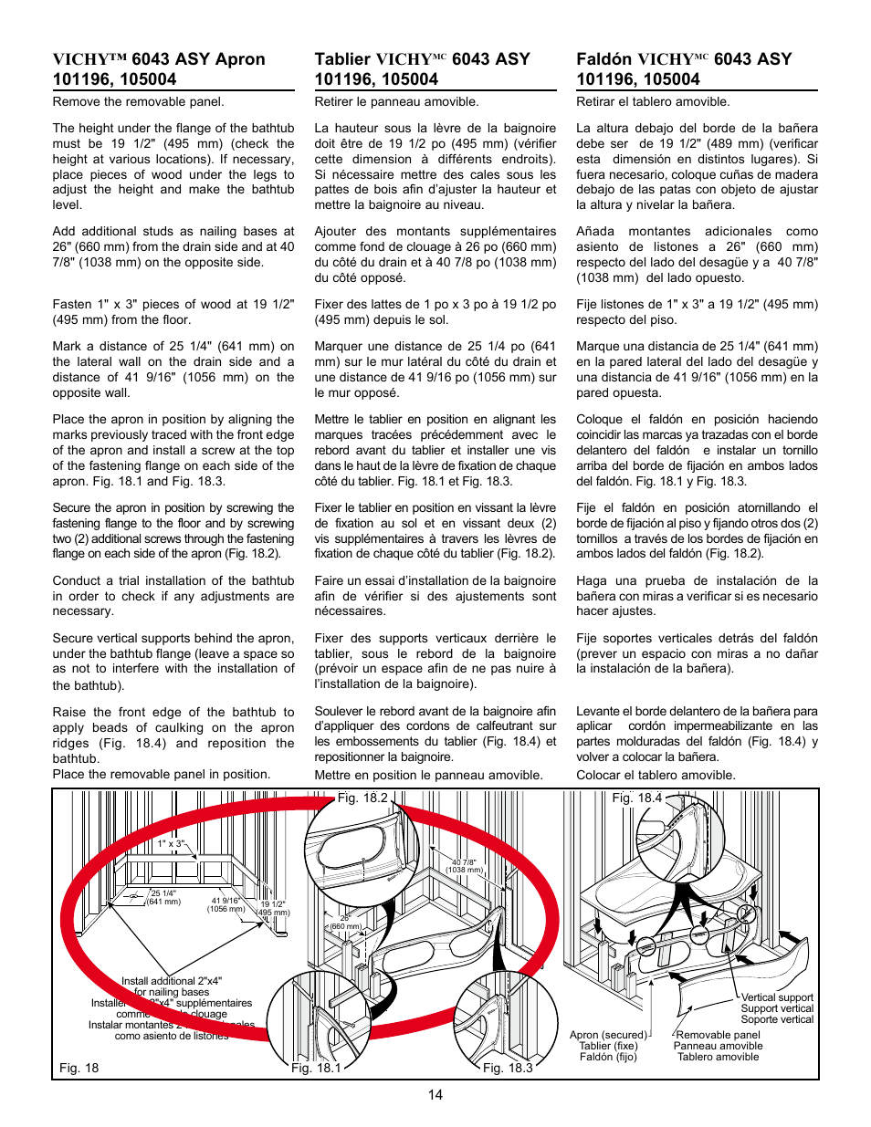 Tablier vichy, Faldón vichy | MAAX BACCARAT User Manual | Page 14 / 24