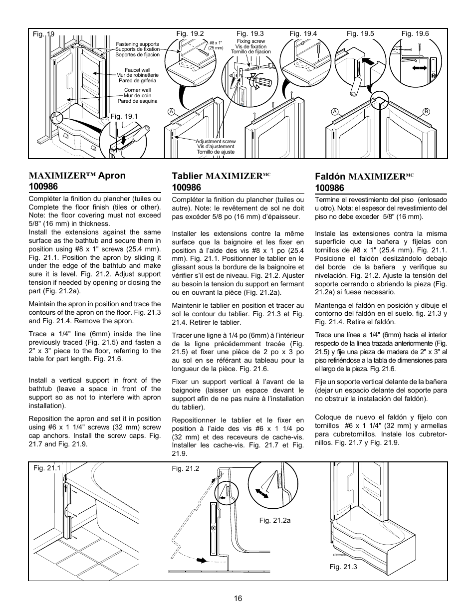 Tablier maximizer, Faldón maximizer | MAAX BACCARAT User Manual | Page 16 / 24