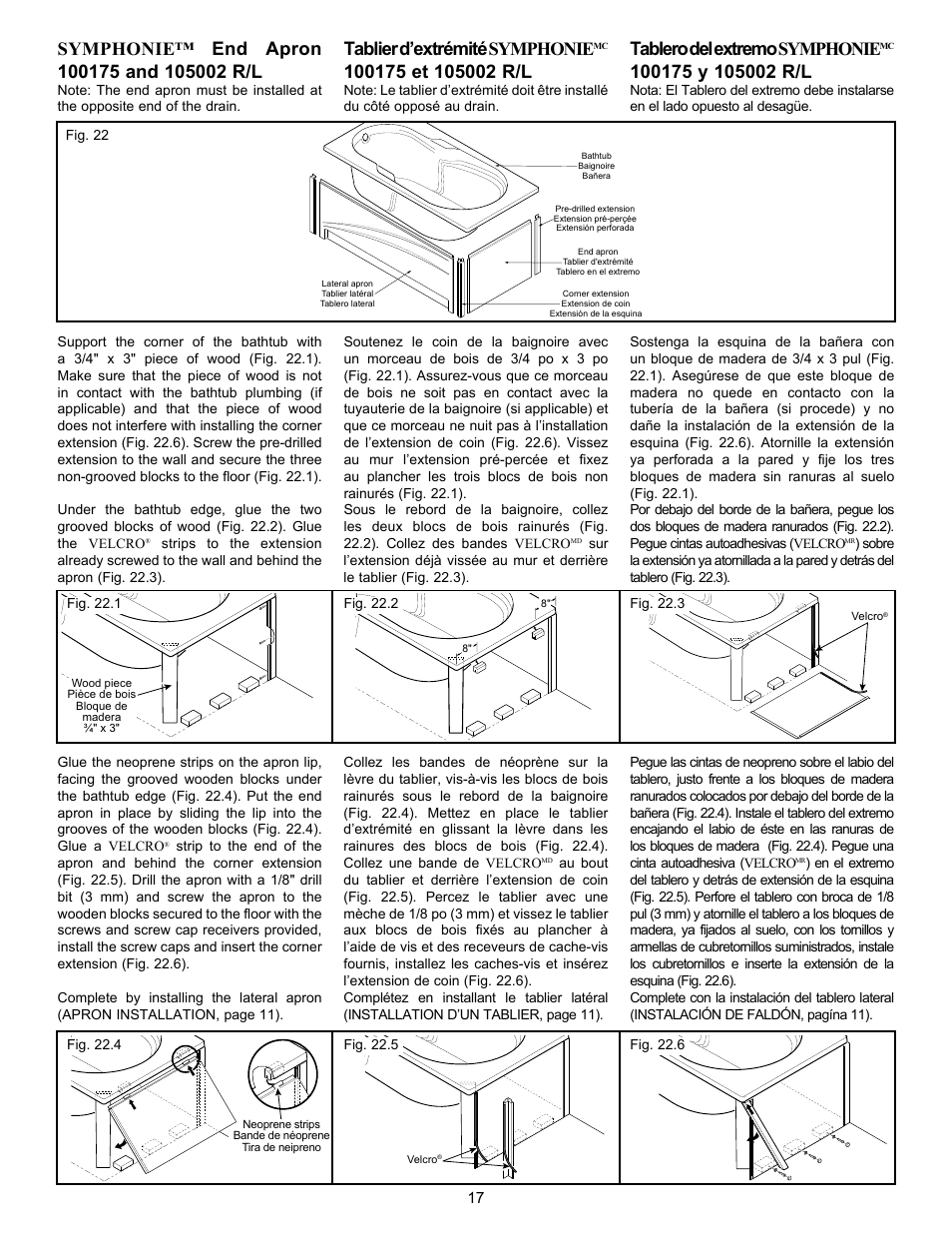 Tablier d’extrémité symphonie, Tablero del extremo symphonie | MAAX BACCARAT User Manual | Page 17 / 24