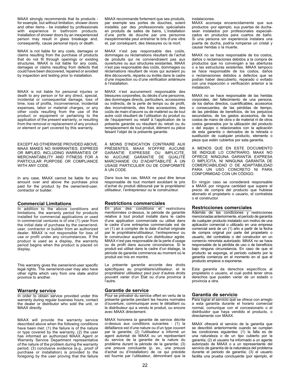 MAAX BACCARAT User Manual | Page 22 / 24