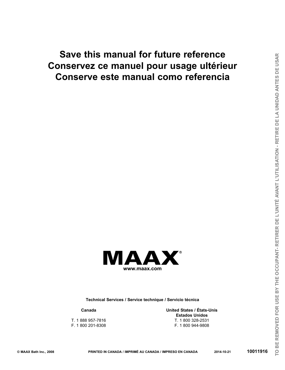 MAAX BACCARAT User Manual | Page 24 / 24