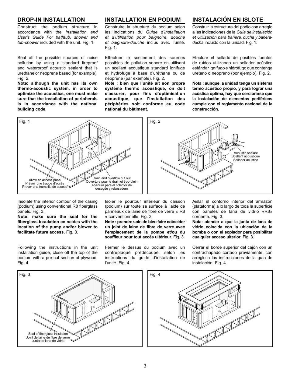 Drop-in installation, Installation en podium, Instalación en islote | MAAX CALLA User Manual | Page 3 / 12