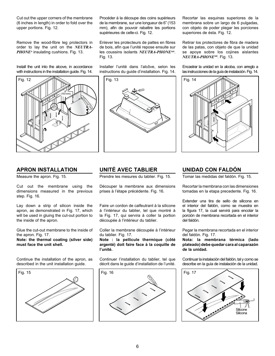 Apron installation, Unité avec tablier, Unidad con faldón | MAAX CALLA User Manual | Page 6 / 12