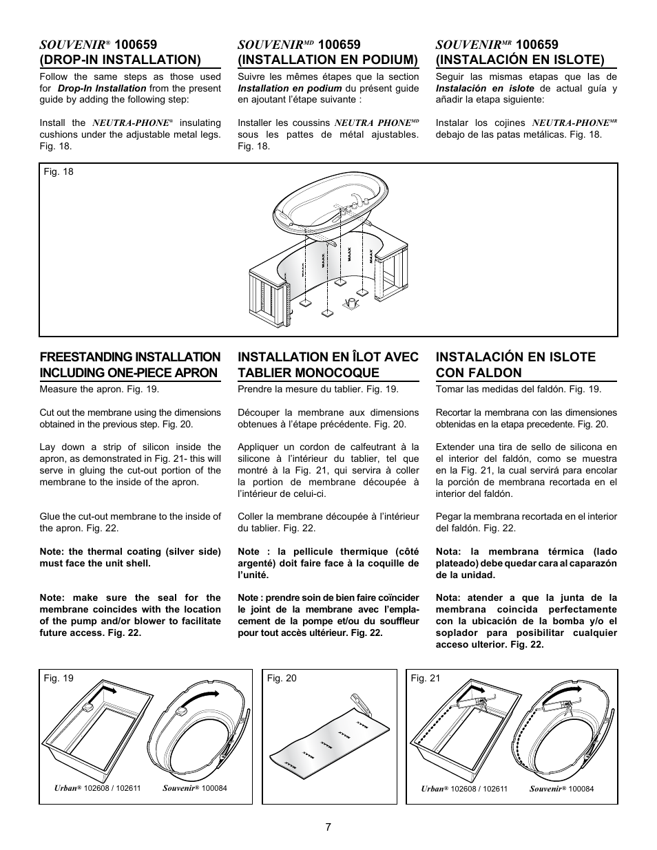 Souvenir, Installation en îlot avec tablier monocoque, Instalación en islote con faldon | MAAX CALLA User Manual | Page 7 / 12