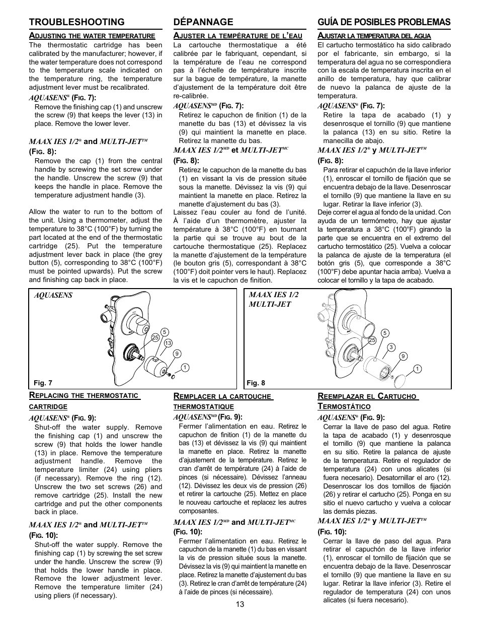 Troubleshooting, Dépannage, Guía de posibles problemas | MAAX CALYPSO User Manual | Page 13 / 20
