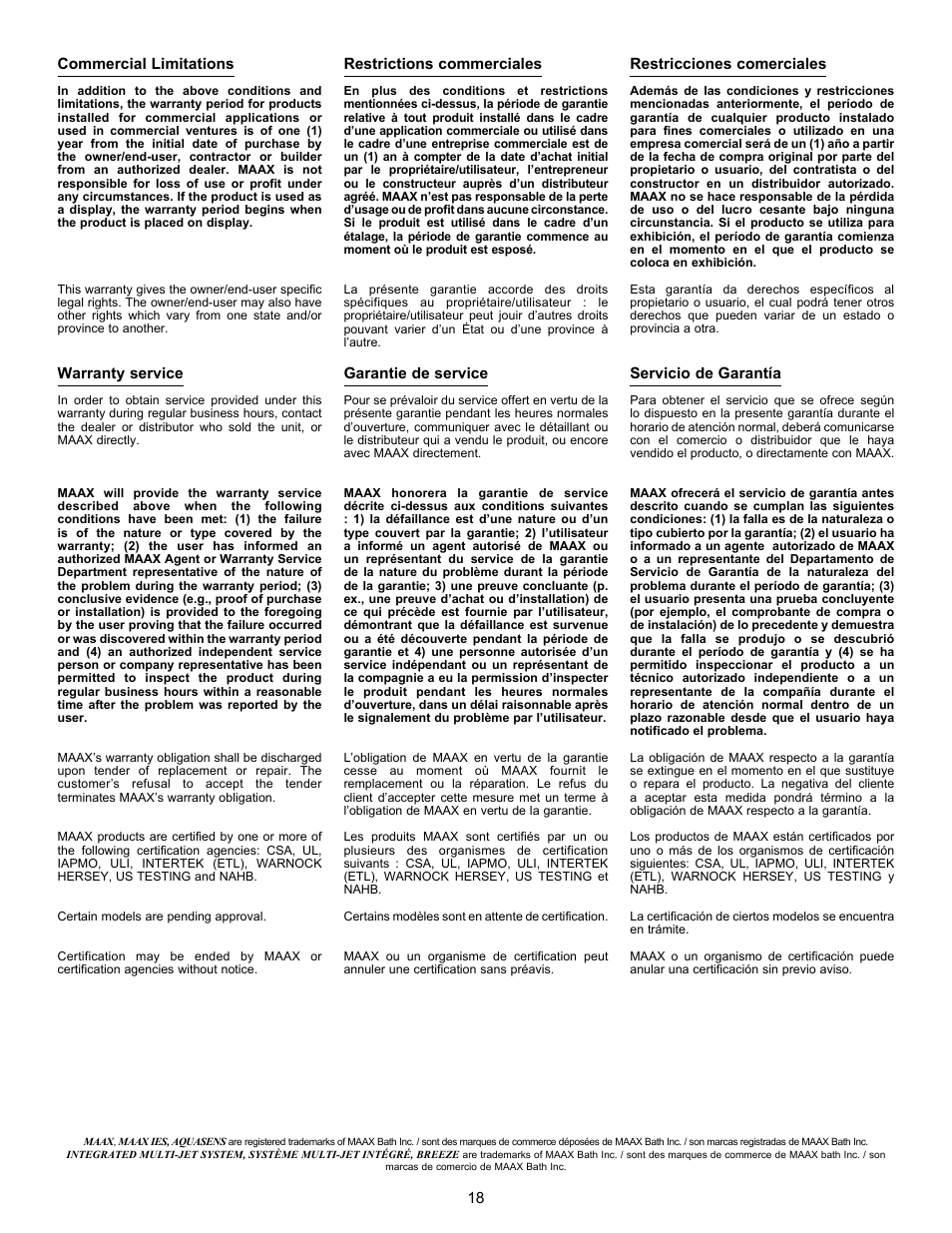 MAAX CALYPSO User Manual | Page 18 / 20