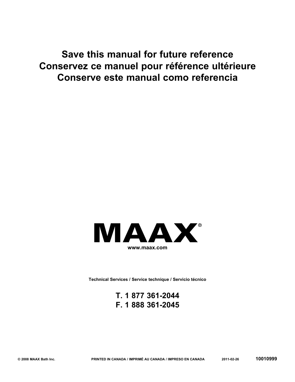 MAAX CALYPSO User Manual | Page 20 / 20