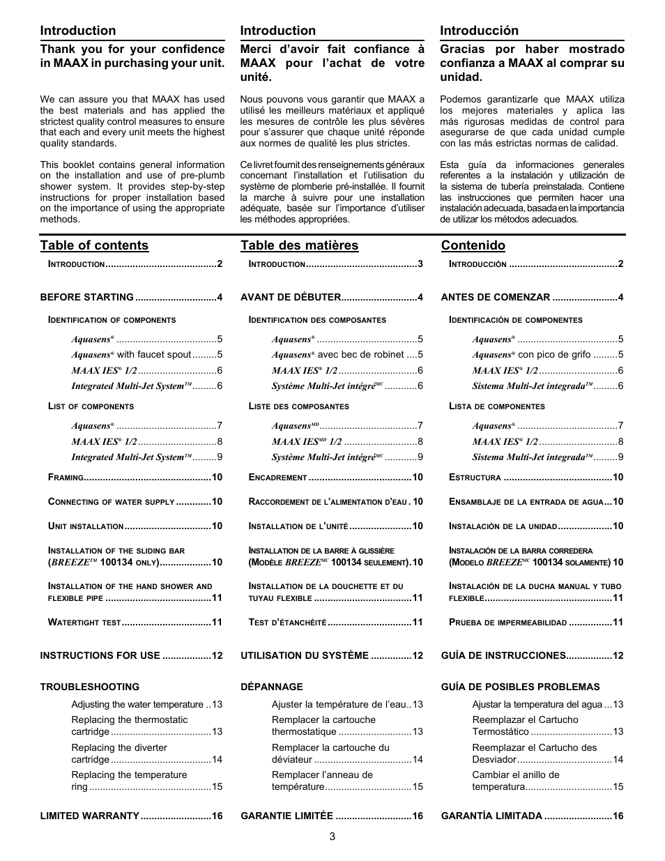 MAAX CALYPSO User Manual | Page 3 / 20