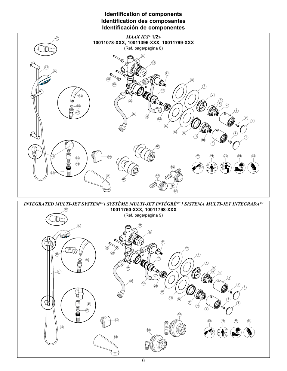 Integrated multi-jet system, Système multi-jet intégré, Sistema multi-jet integrada | Maax ies, Ref. page/página 9), Ref. page/página 8) | MAAX CALYPSO User Manual | Page 6 / 20