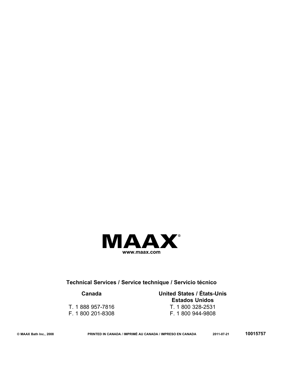 MAAX COCOON 6054 User Manual | Page 8 / 8