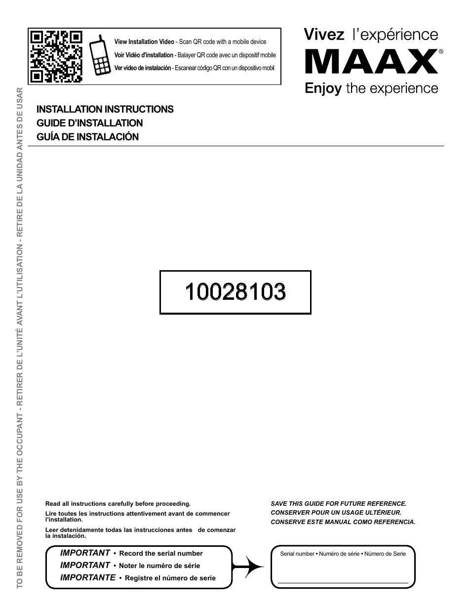 MAAX ESSENCE TO-6030 User Manual | 16 pages