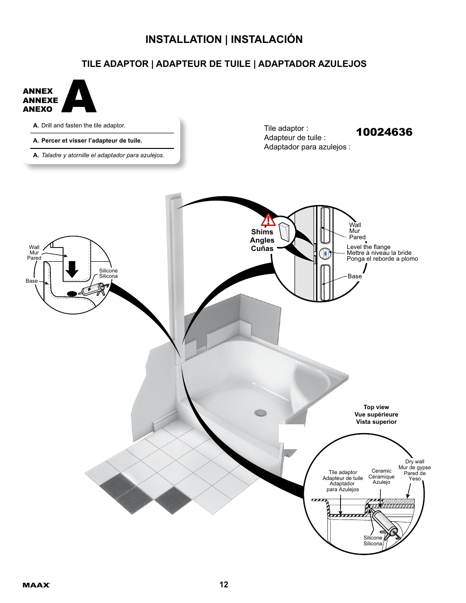 Installation | instalación | MAAX ESSENCE TO-6030 User Manual | Page 12 / 16