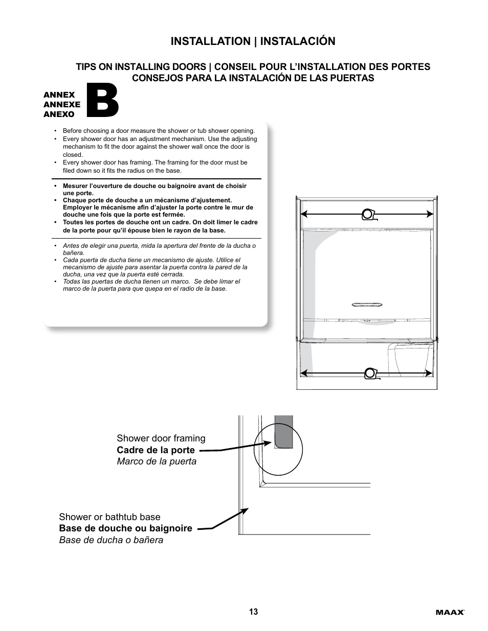 Installation | instalación | MAAX ESSENCE TO-6030 User Manual | Page 13 / 16