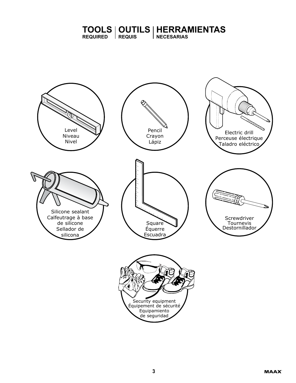Tools, Outils, Herramientas | MAAX ESSENCE TO-6030 User Manual | Page 3 / 16