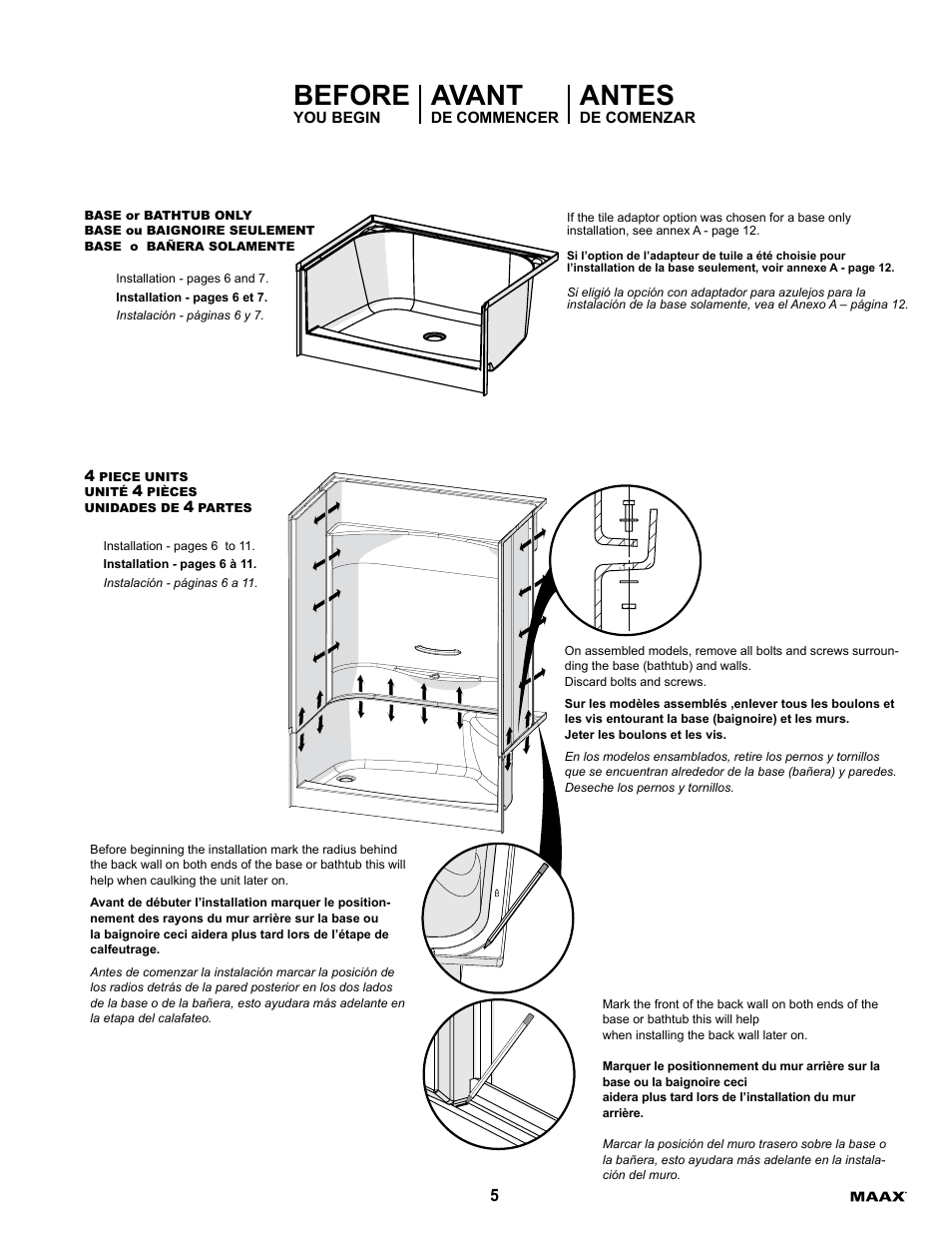 Before, Avant, Antes | MAAX ESSENCE TO-6030 User Manual | Page 5 / 16