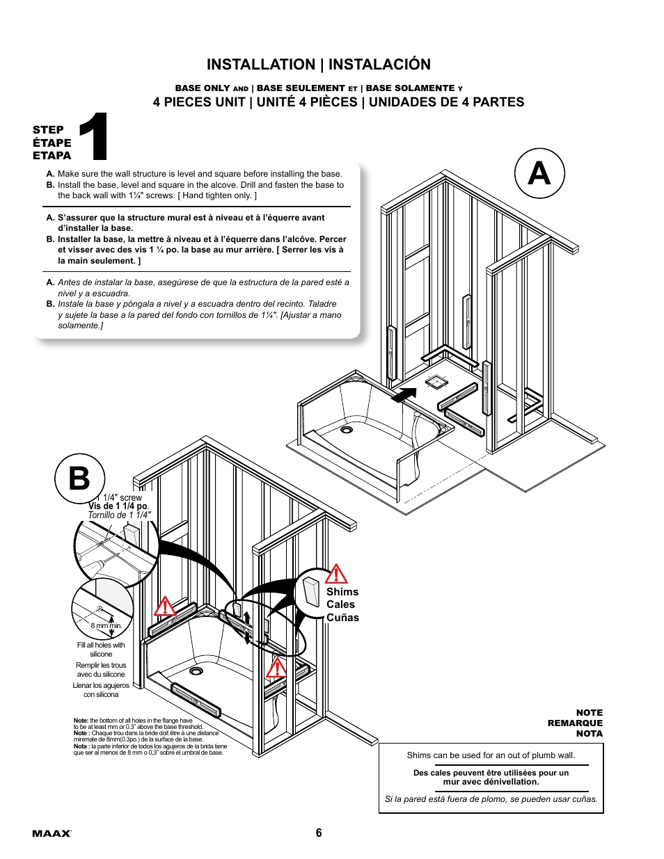 Installation | instalación | MAAX ESSENCE TO-6030 User Manual | Page 6 / 16