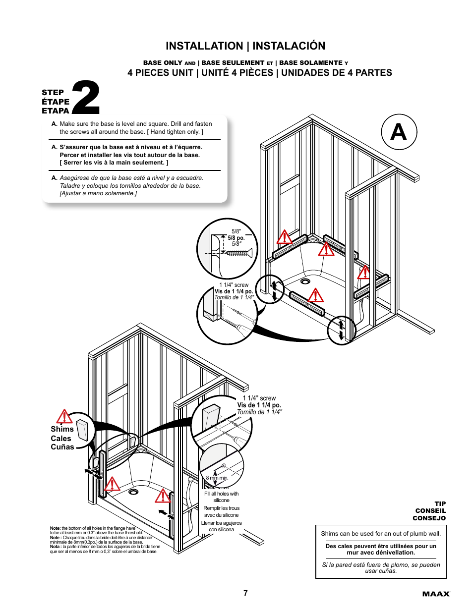 Installation | instalación | MAAX ESSENCE TO-6030 User Manual | Page 7 / 16