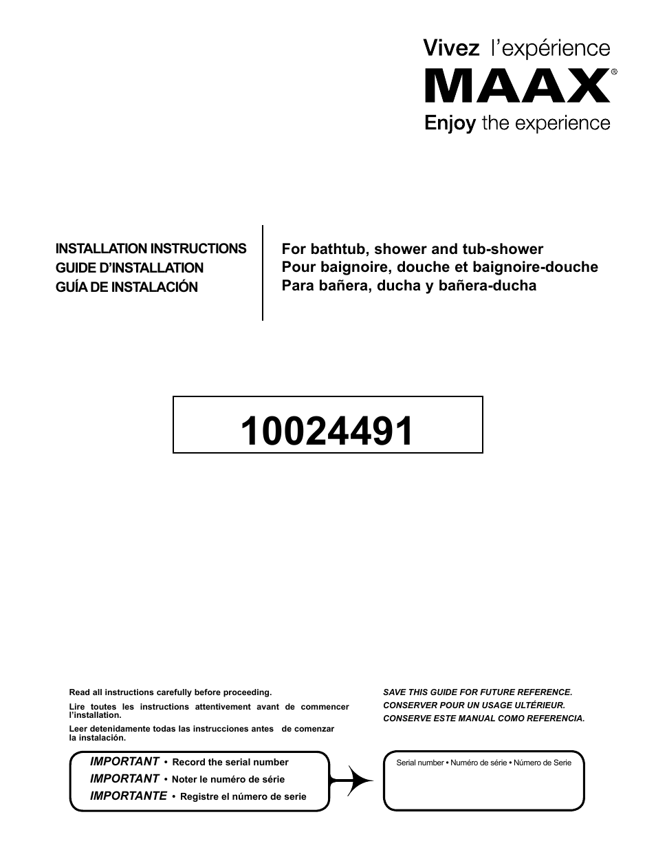 MAAX GALLERY TS-6030 User Manual | 20 pages