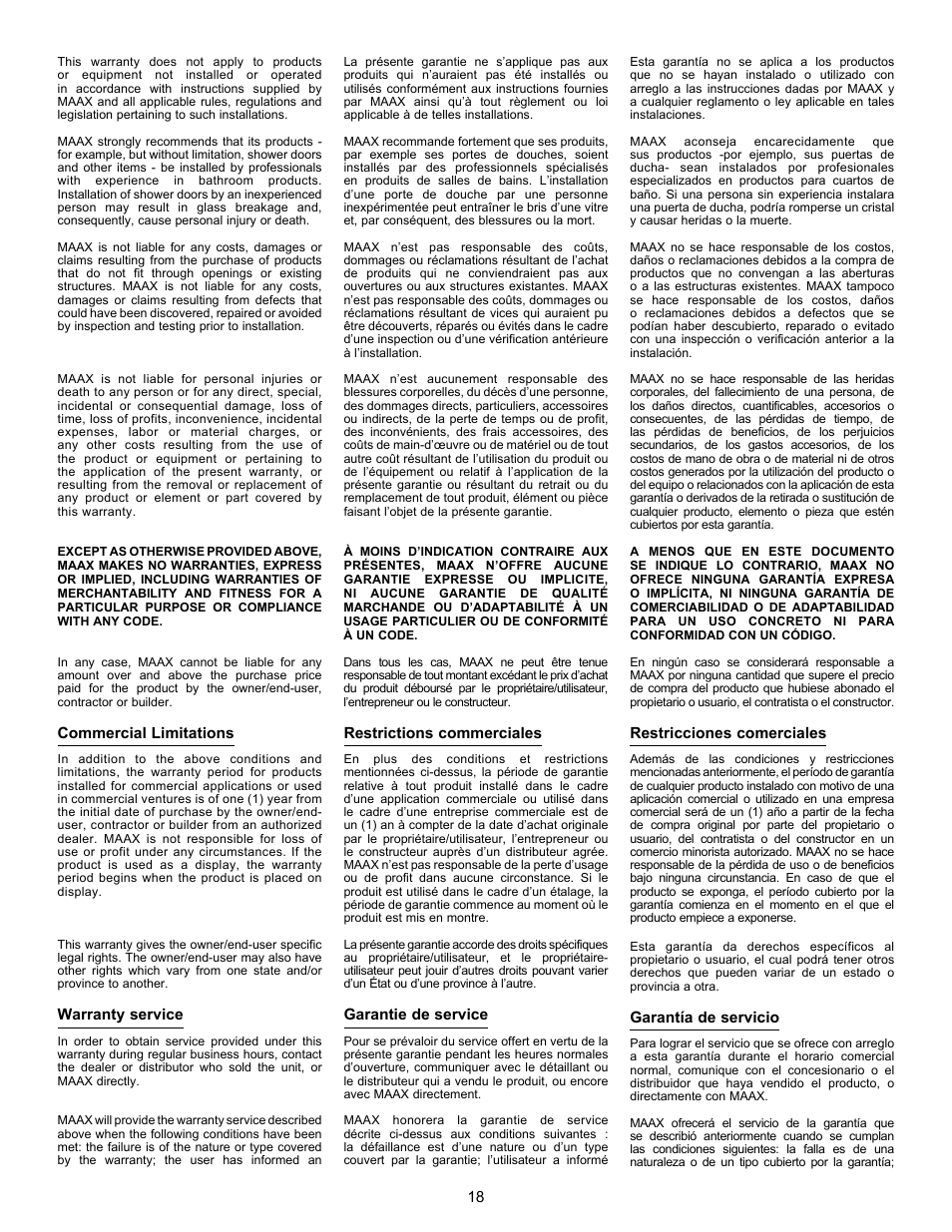 MAAX GALLERY TS-6030 User Manual | Page 18 / 20