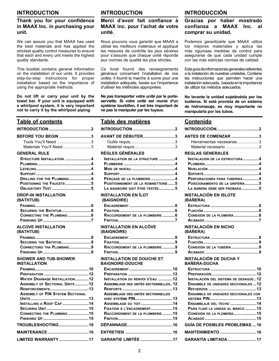 MAAX GALLERY TS-6030 User Manual | Page 2 / 20
