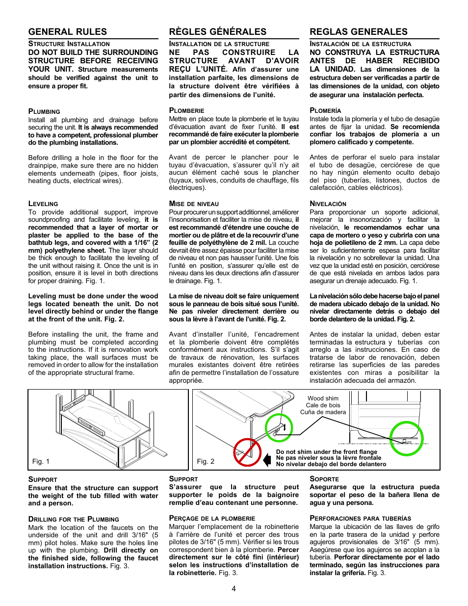 General rules, Règles générales, Reglas generales | MAAX GALLERY TS-6030 User Manual | Page 4 / 20