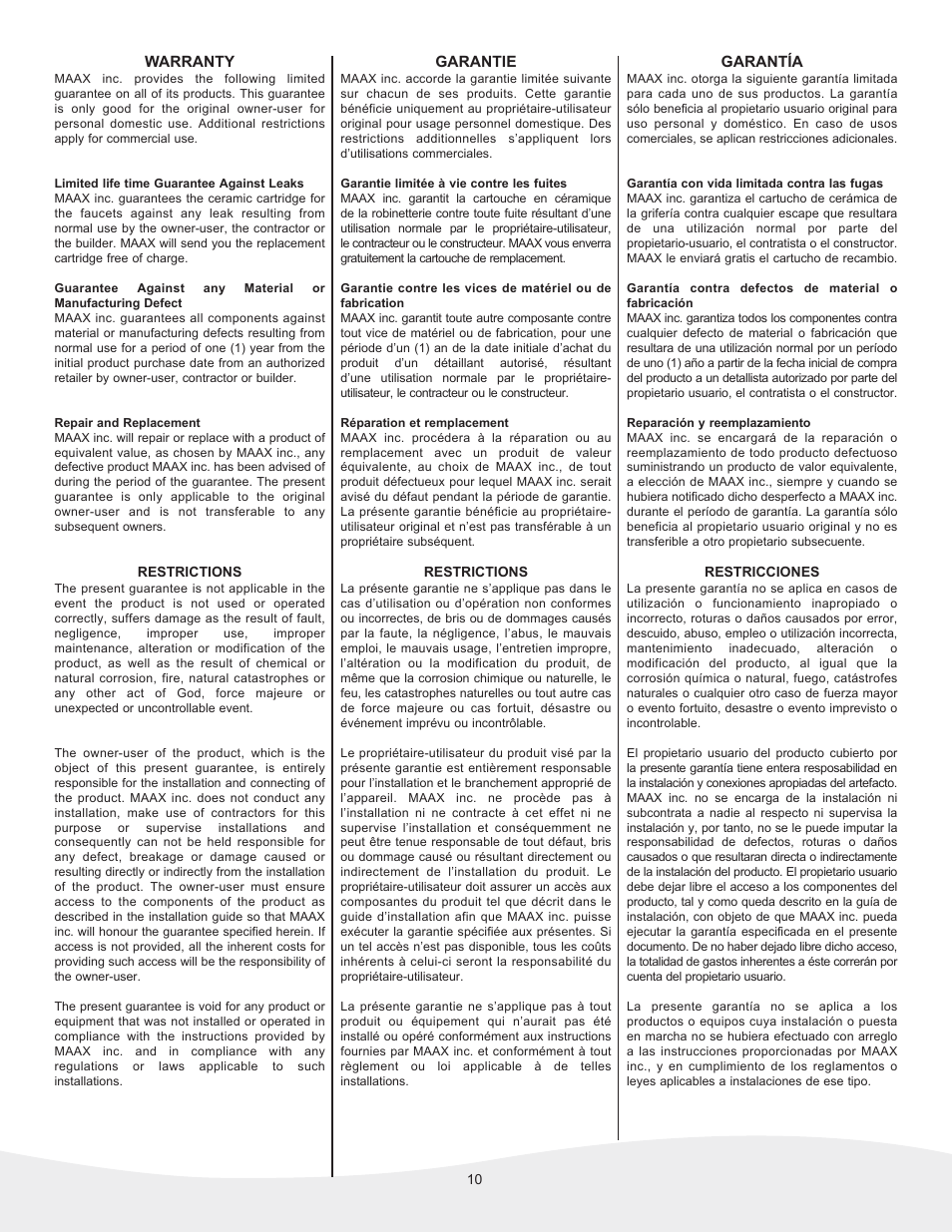 MAAX JAZZ User Manual | Page 10 / 12