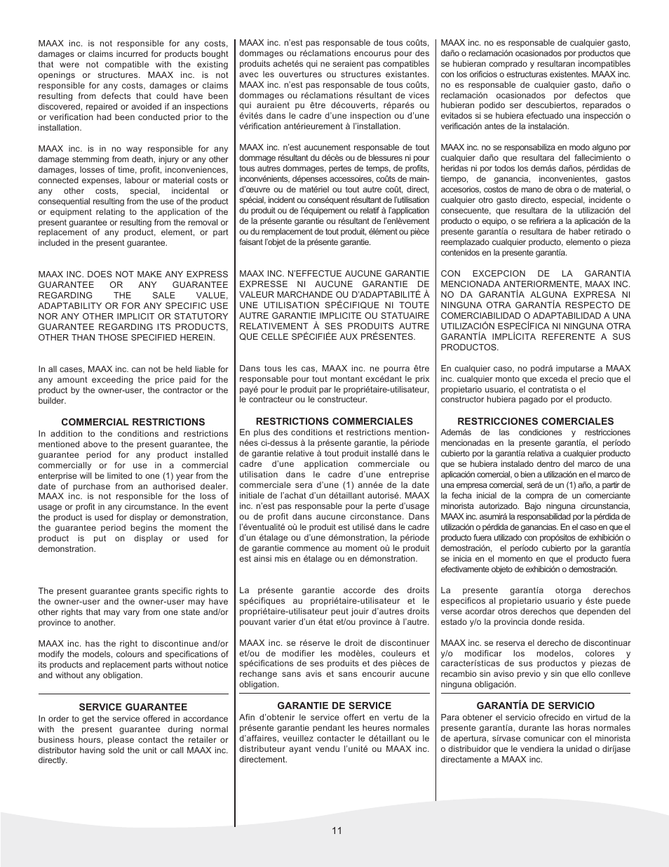 MAAX JAZZ User Manual | Page 11 / 12