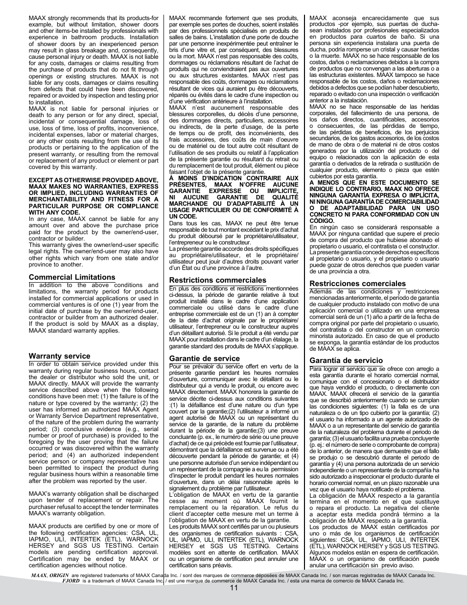 MAAX JAZZ User Manual | Page 11 / 12