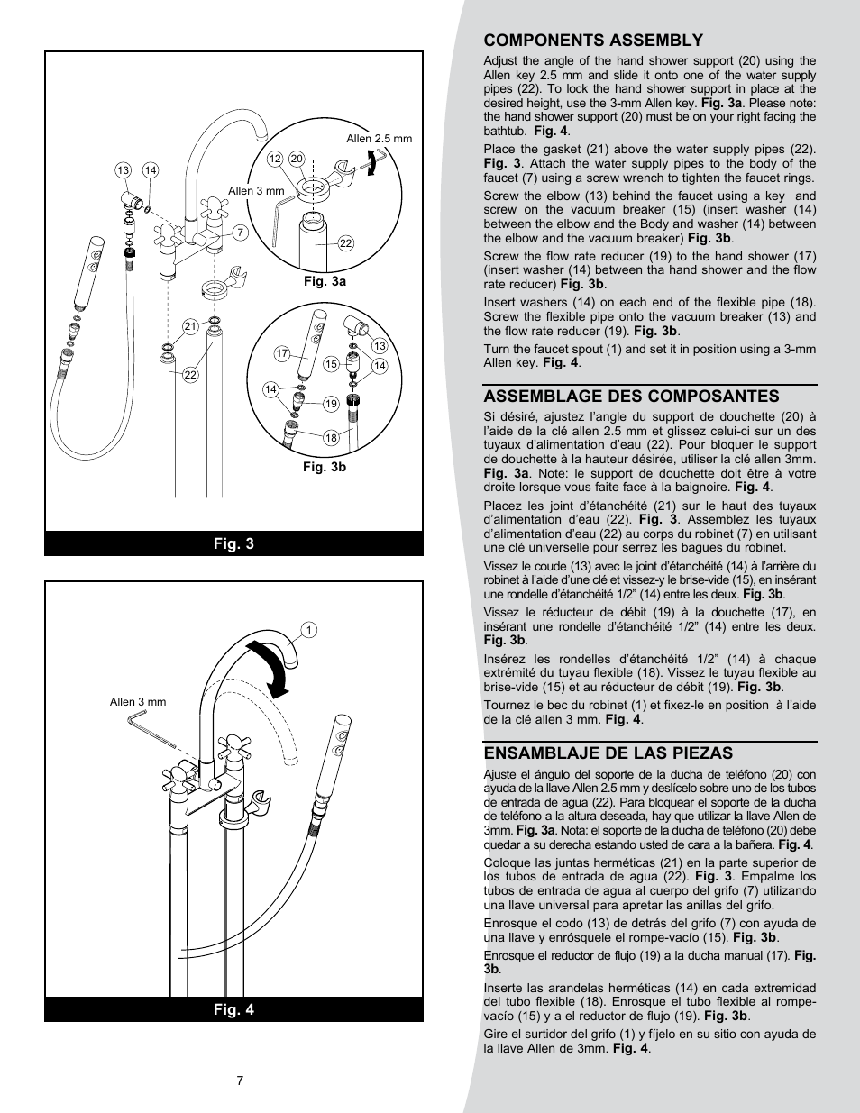Components assembly, Assemblage des composantes, Ensamblaje de las piezas | MAAX JAZZ User Manual | Page 7 / 12