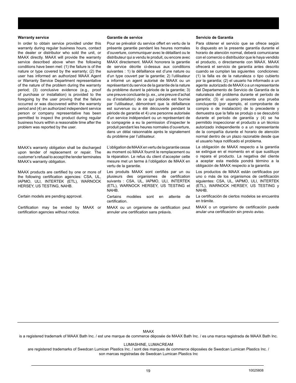 MAAX ROMAN User Manual | Page 19 / 20