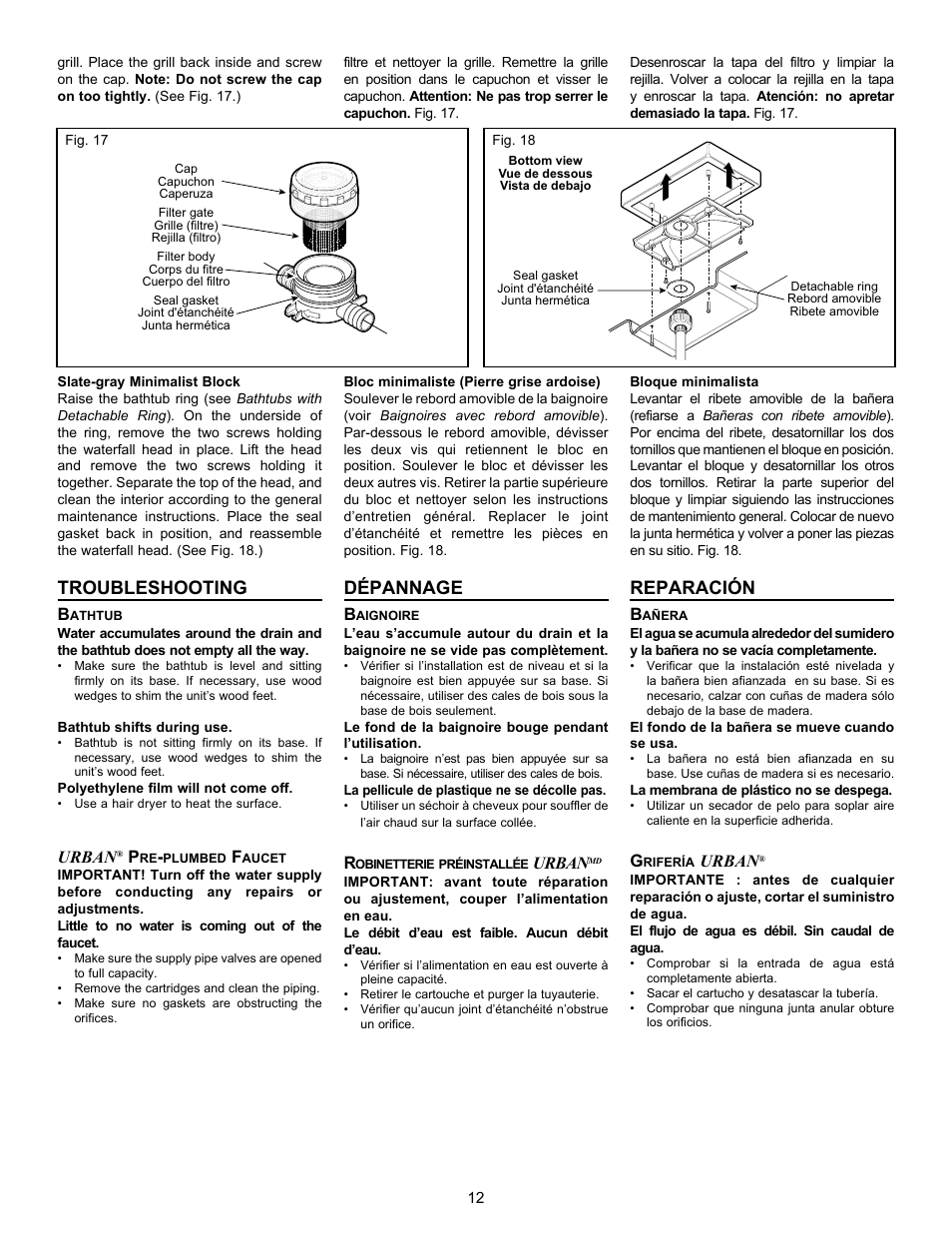 Troubleshooting, Dépannage, Reparación | Urban | MAAX URBAN User Manual | Page 12 / 16