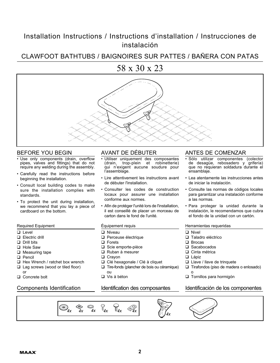 MAAX MOMENT 5830 User Manual | Page 2 / 4